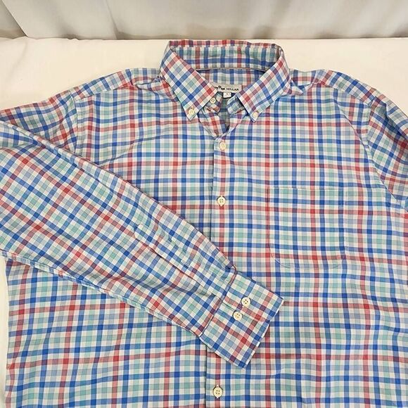 Peter Millar Men's Long-Sleeve Button-up Blue Green Plaid Shirt Size L j14 - Picture 10 of 10